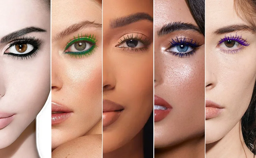 Différents styles de maquillage des yeux colorés.