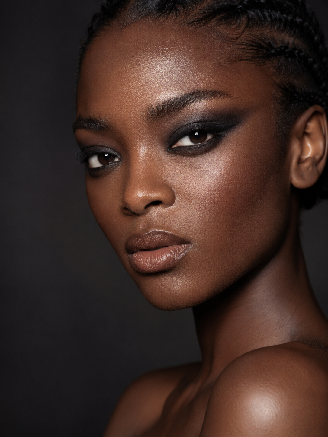 Portrait rapproché d’une femme au maquillage noir intense