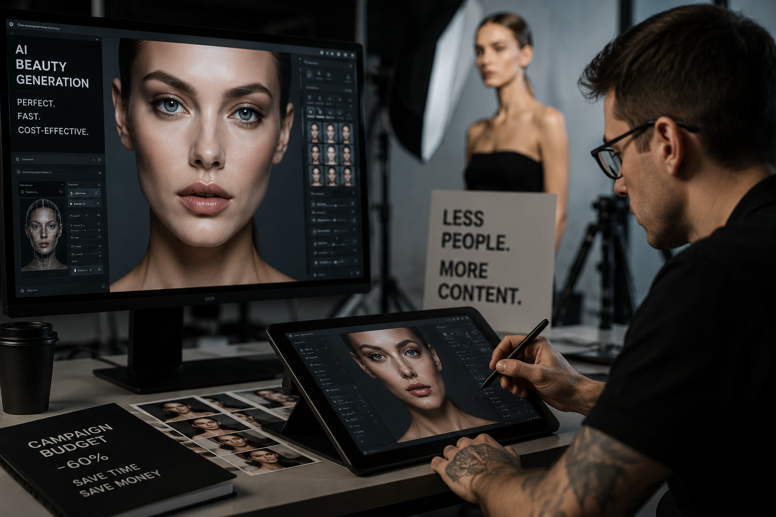 On-screen AI beauty retouching in the studio