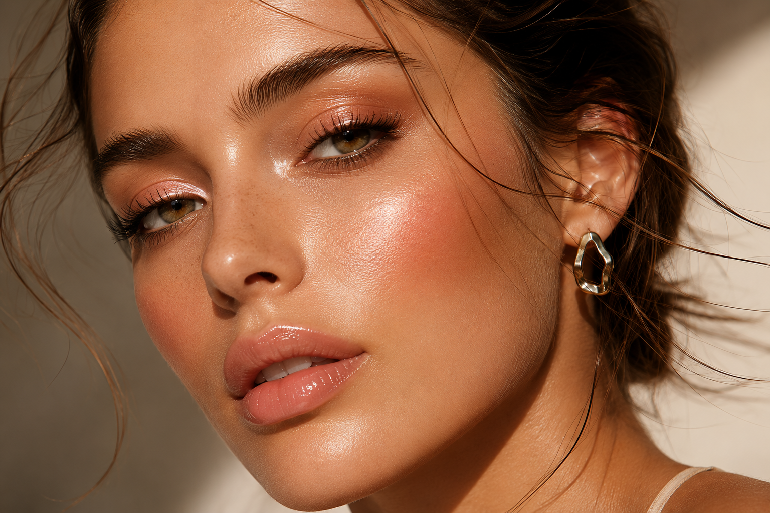 Gros plan visage femme maquillage lumineux naturel
