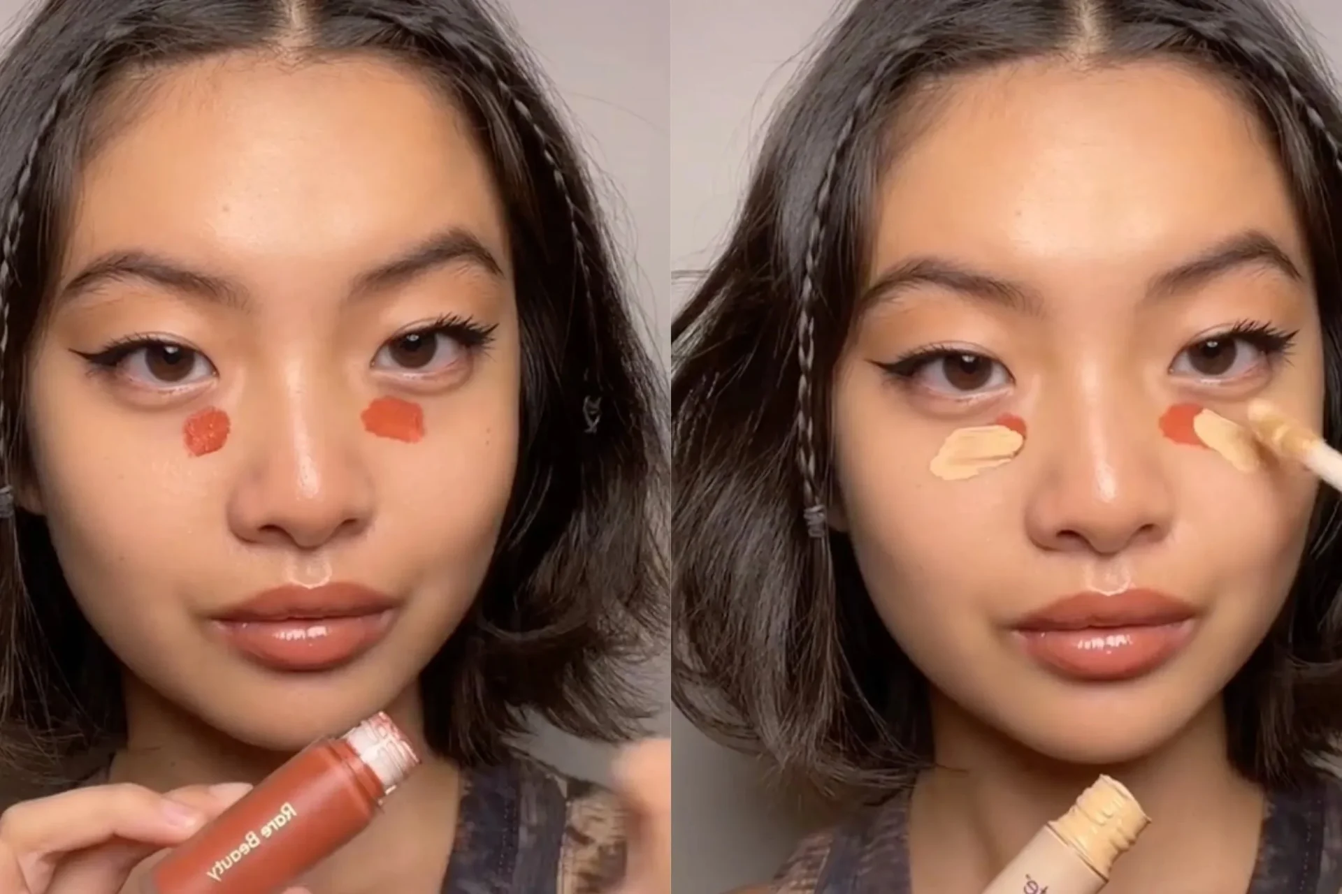 Application de maquillage sous les yeux.