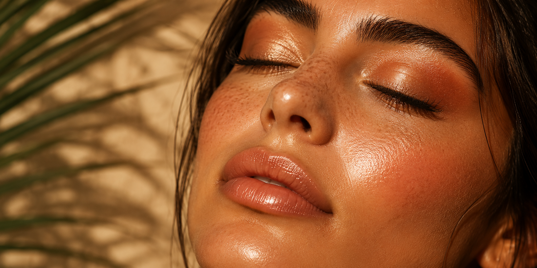 Gros plan visage femme peau lumineuse au soleil